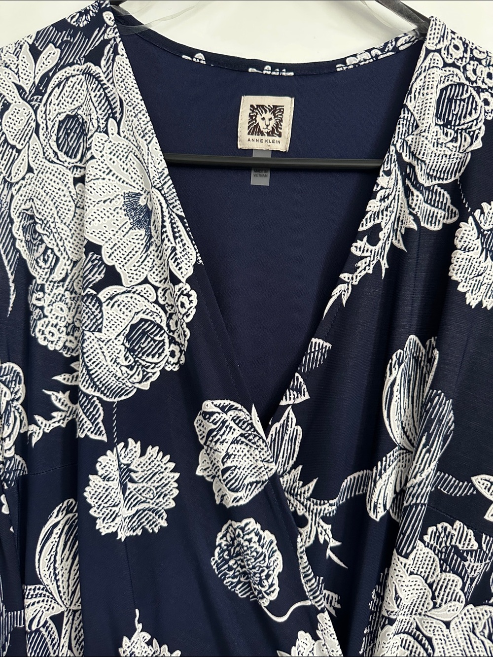 Ann Klein Navy & White Floral Faux Wrap Dress - Picture 4 of 6
